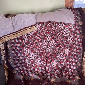 Saree Burgundy Gray/Silver Shimmery “Happy Birthday” Sari